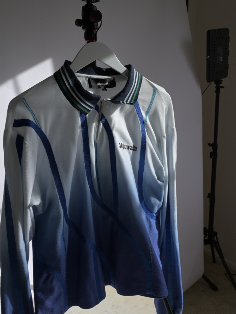 Akhuwaila Blue Ombre Long Sleeve Zip Polo